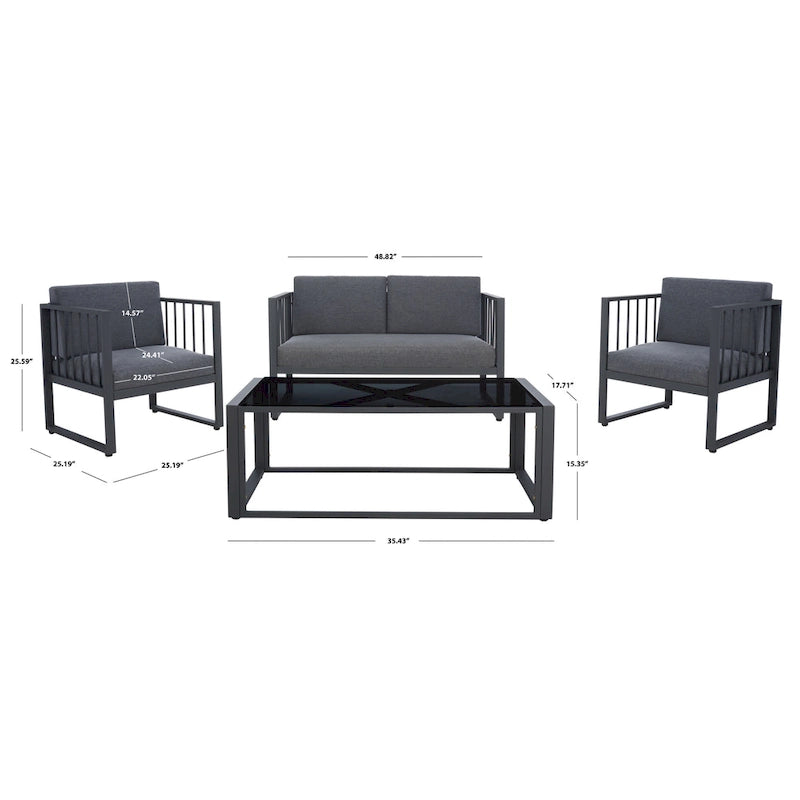SAFAVIEH Ensemble de salon d'extérieur Holyoke 4 pièces - 49L x 25P x 28H