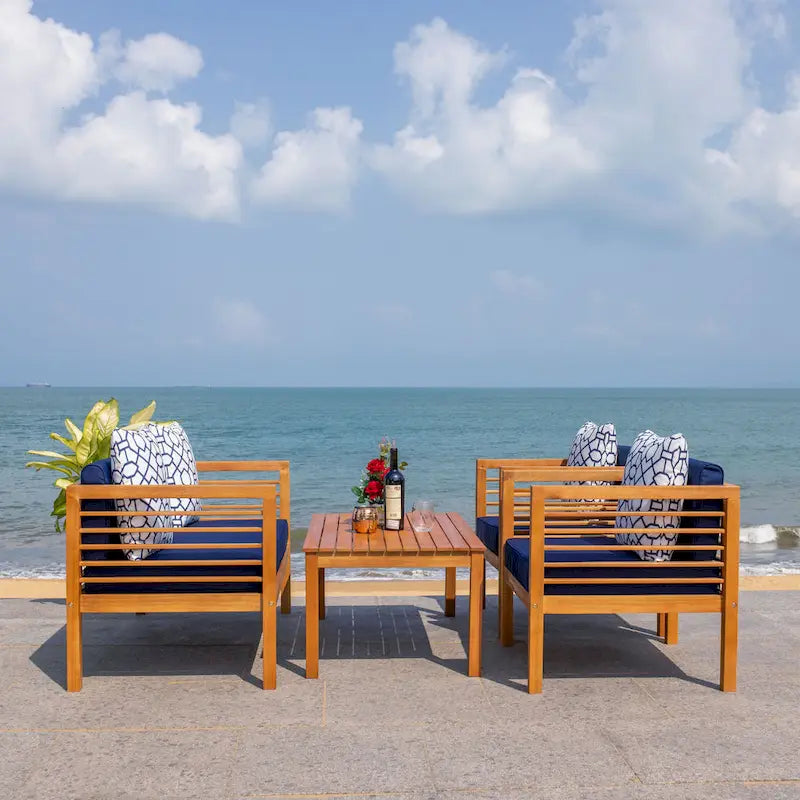 SAFAVIEH Outdoor Living Alda Ensemble 4 pièces avec Coussins Décoratifs - 51L x 26P x 26H