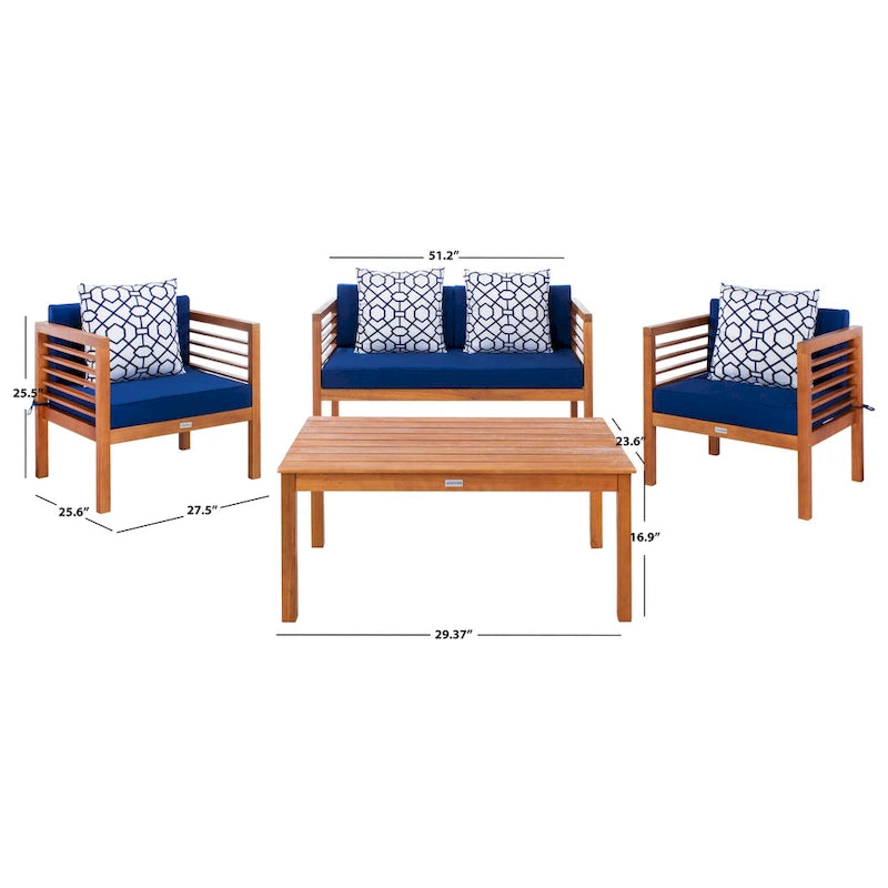 SAFAVIEH Outdoor Living Alda Ensemble 4 pièces avec Coussins Décoratifs - 51L x 26P x 26H
