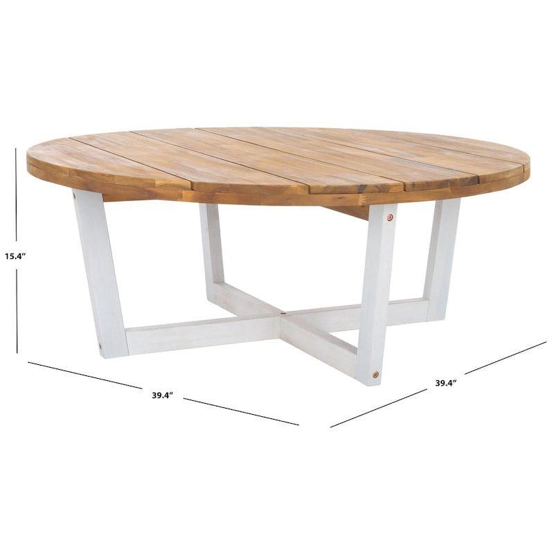 SAFAVIEH Outdoor Living Leo Table Basse Ronde en Bois Massif - 39 larg. x 39 prof. x 15 haut.