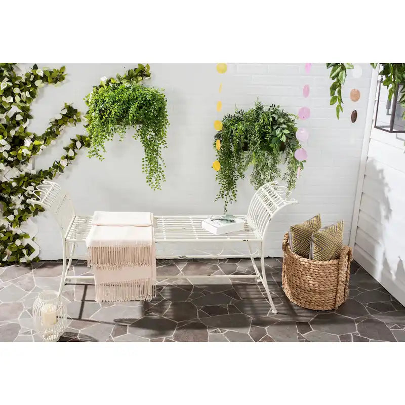 SAFAVIEH Outdoor Living Rustic Hadley Rustic Brown Iron Bench - 56W x 16D x 27H