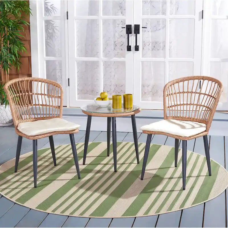 SAFAVIEH Outdoor Living Prenza Rattan 3-Piece Patio Lounger Set - Natural/Beige - 21W x 24D x 32H