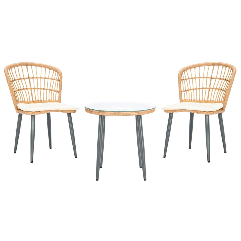 SAFAVIEH Outdoor Living Ensemble de 3 chaises longues de patio en rotin Prenza - Naturel/Beige - 21L x 24P x 32H