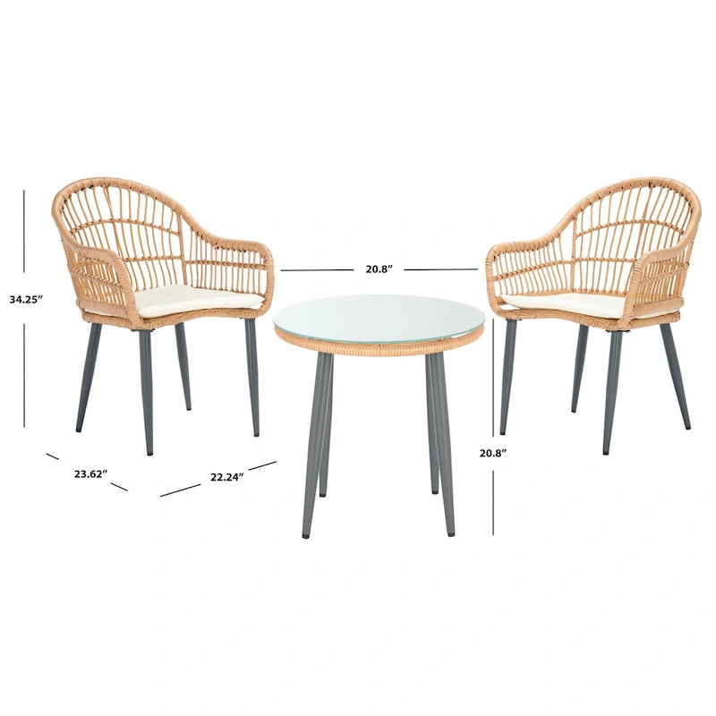SAFAVIEH Outdoor Living Berlen Ensemble de 3 chaises longues - Naturel/Beige - 22L x 24P x 34H
