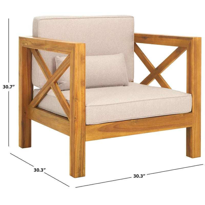SAFAVIEH Outdoor Living Fauteuil en bois massif Crewe - Naturel/Gris clair - 30L x 30P x 31H