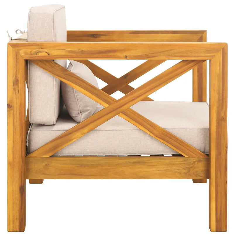 SAFAVIEH Outdoor Living Fauteuil en bois massif Crewe - Naturel/Gris clair - 30L x 30P x 31H