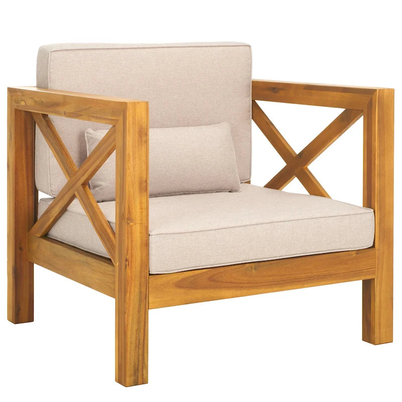 SAFAVIEH Outdoor Living Fauteuil en bois massif Crewe - Naturel/Gris clair - 30L x 30P x 31H