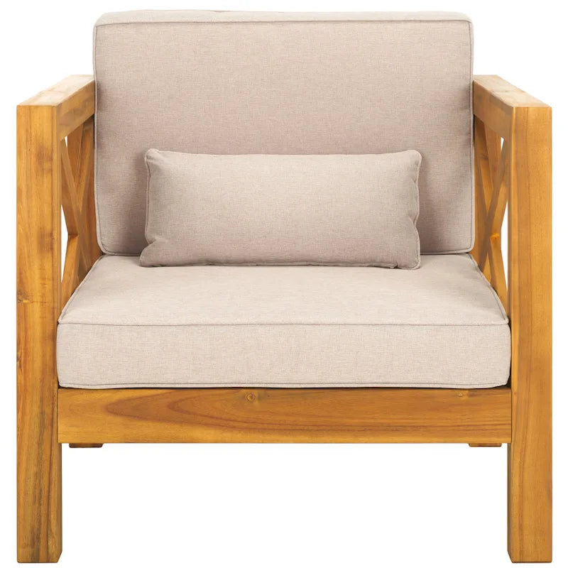 SAFAVIEH Outdoor Living Fauteuil en bois massif Crewe - Naturel/Gris clair - 30L x 30P x 31H