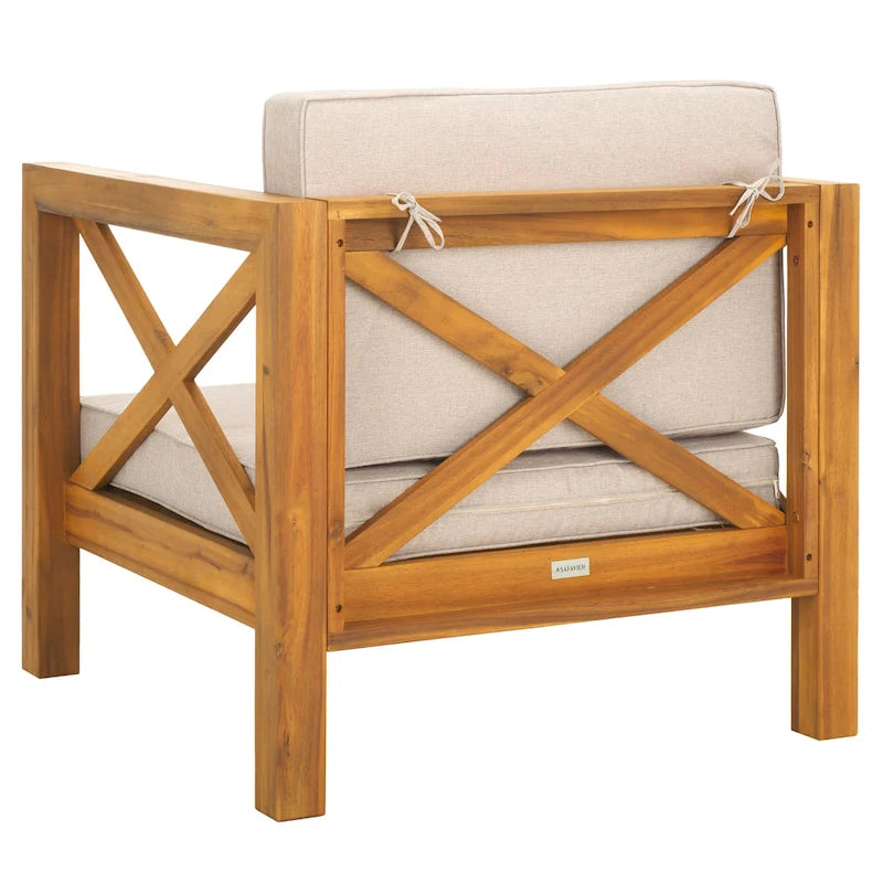SAFAVIEH Outdoor Living Fauteuil en bois massif Crewe - Naturel/Gris clair - 30L x 30P x 31H