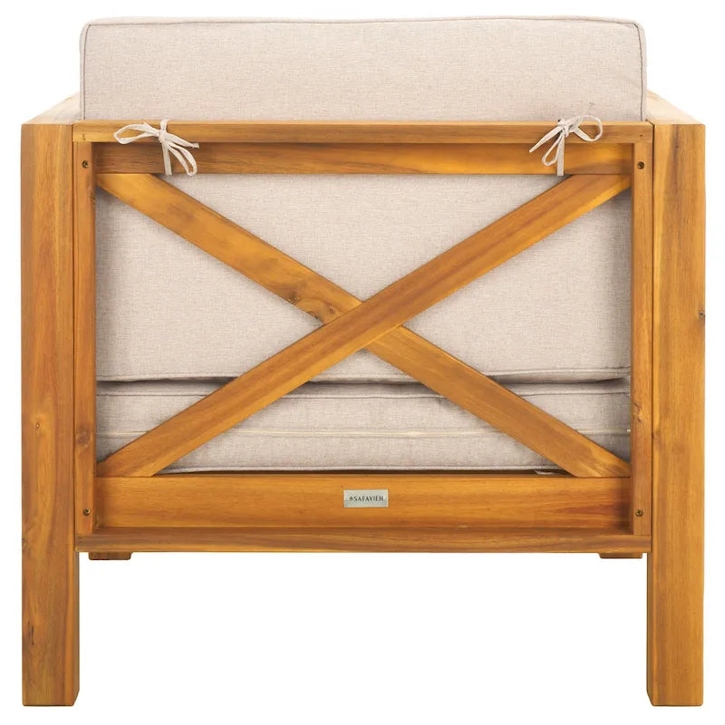 SAFAVIEH Outdoor Living Fauteuil en bois massif Crewe - Naturel/Gris clair - 30L x 30P x 31H