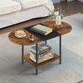 Table basse ovale du milieu du siècle avec rangement à 2 niveaux pour les petits espaces