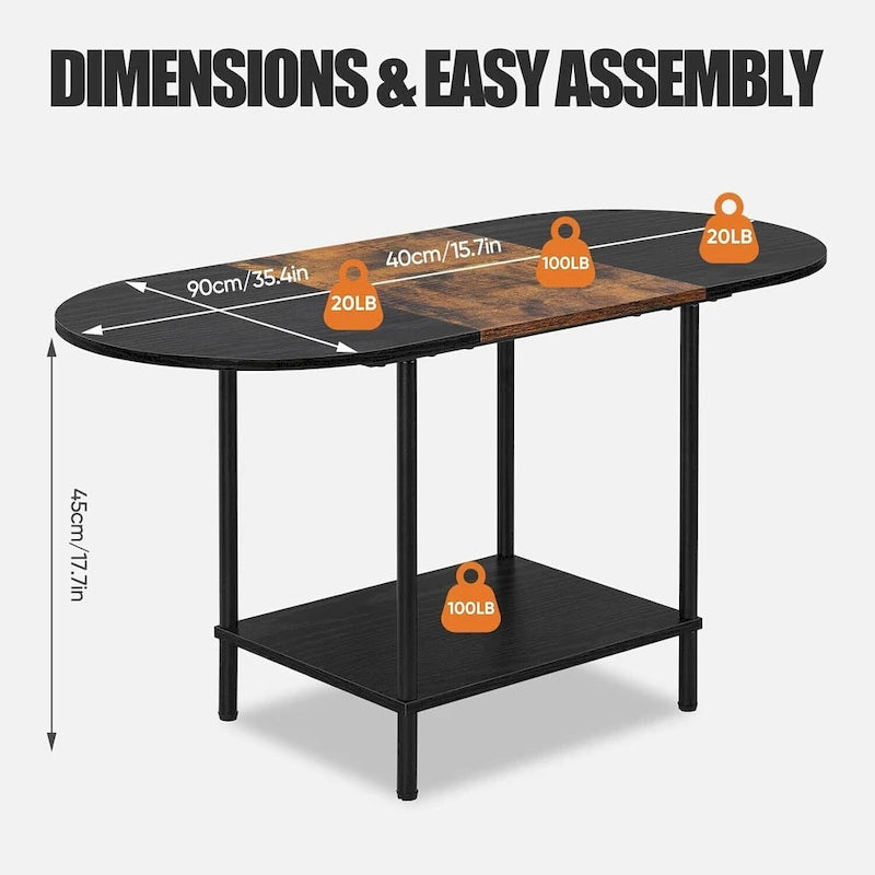 Table basse ovale du milieu du siècle avec rangement à 2 niveaux pour les petits espaces