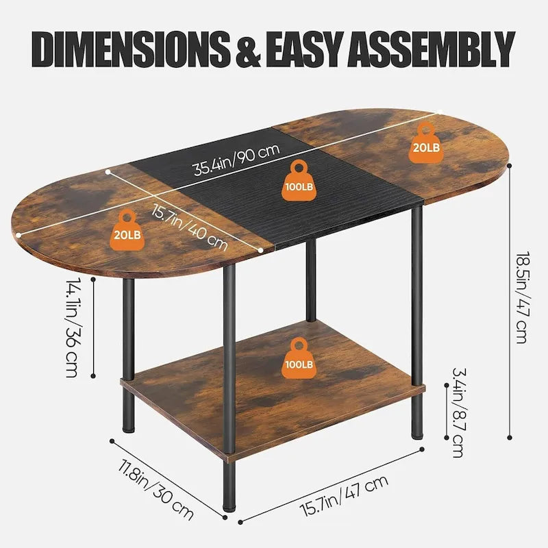 Table basse ovale du milieu du siècle avec rangement à 2 niveaux pour les petits espaces