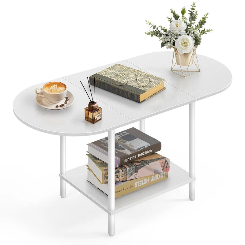 Table basse ovale du milieu du siècle avec rangement à 2 niveaux pour les petits espaces
