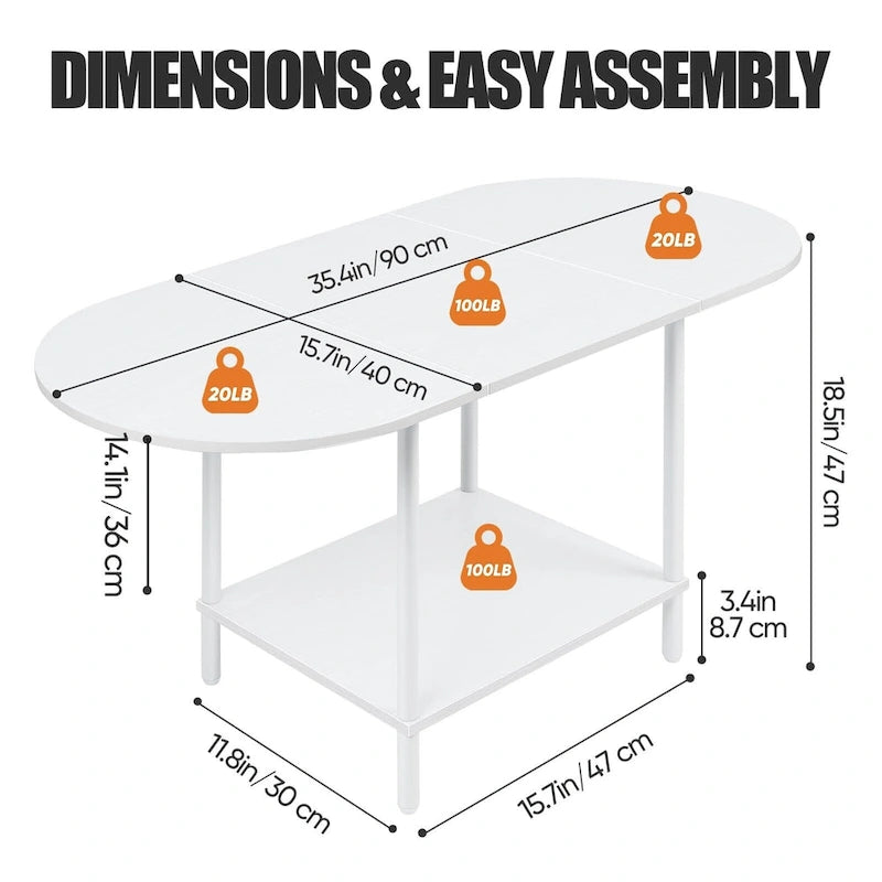 Table basse ovale du milieu du siècle avec rangement à 2 niveaux pour les petits espaces