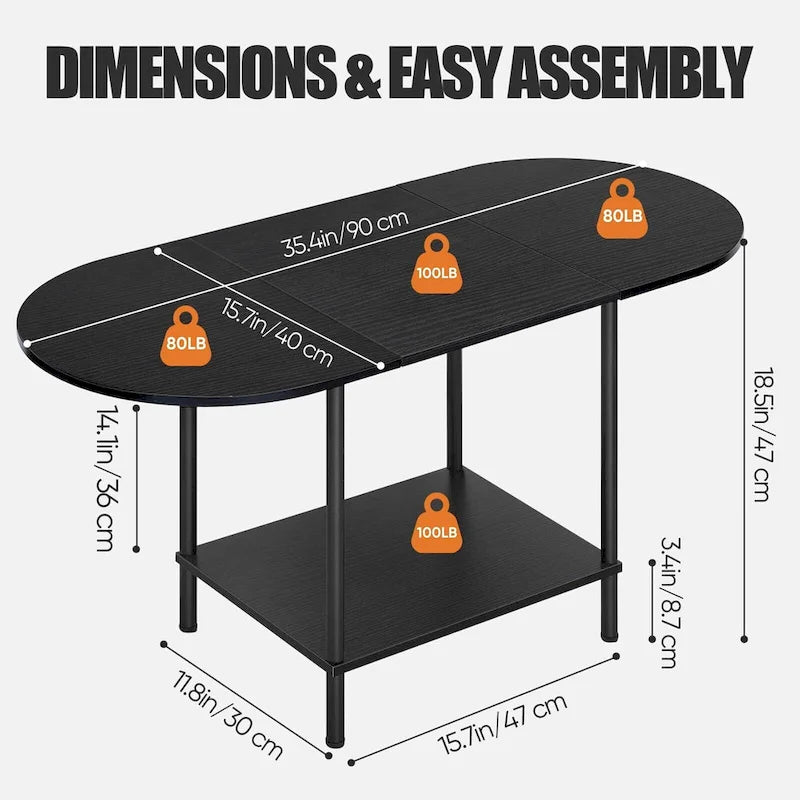 Table basse ovale du milieu du siècle avec rangement à 2 niveaux pour les petits espaces
