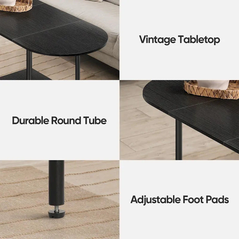 Table basse ovale du milieu du siècle avec rangement à 2 niveaux pour les petits espaces