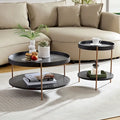 Table basse multifonctionnelle ronde à 2 niveaux, 2 pièces, moderne, avec pieds en acier inoxydable, idéale pour le salon, la chambre et le balcon