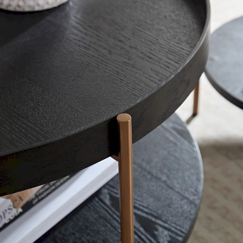 Table basse multifonctionnelle ronde à 2 niveaux, 2 pièces, moderne, avec pieds en acier inoxydable, idéale pour le salon, la chambre et le balcon