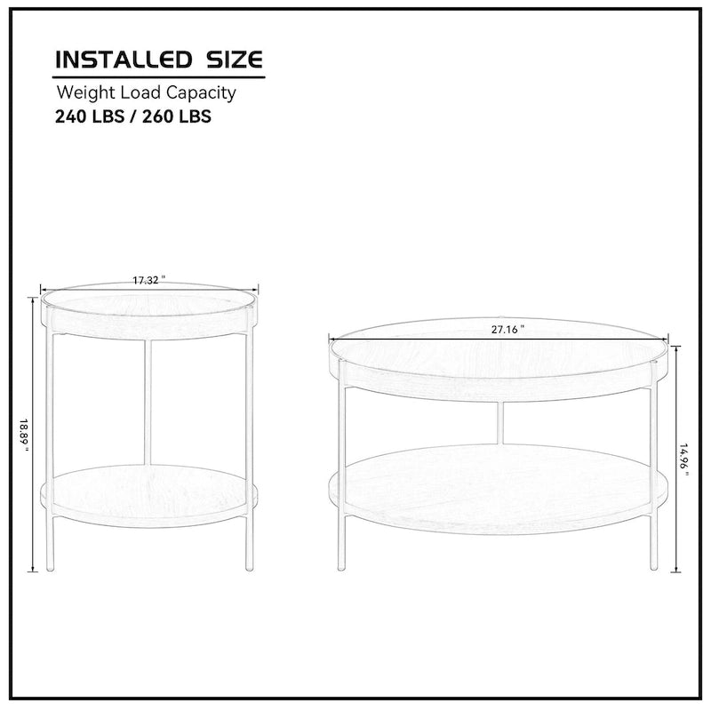 Table basse multifonctionnelle ronde à 2 niveaux, 2 pièces, moderne, avec pieds en acier inoxydable, idéale pour le salon, la chambre et le balcon