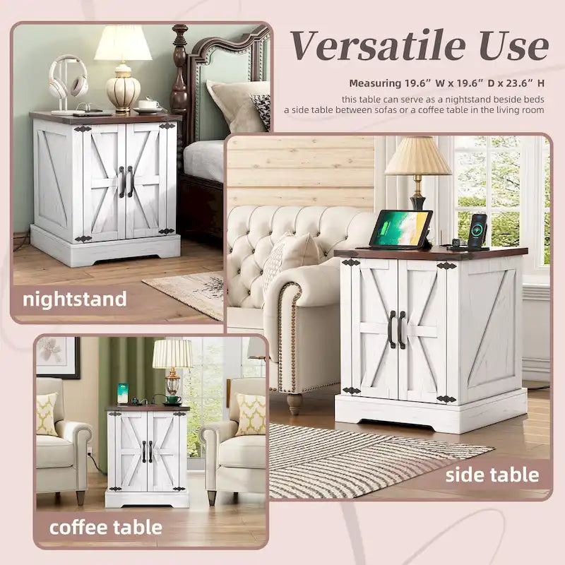 Table d'appoint moderne réglable de 19,6 pouces de large avec station de charge, 2 prises CA et 2 ports USB, idéale pour la chambre à coucher et le salon