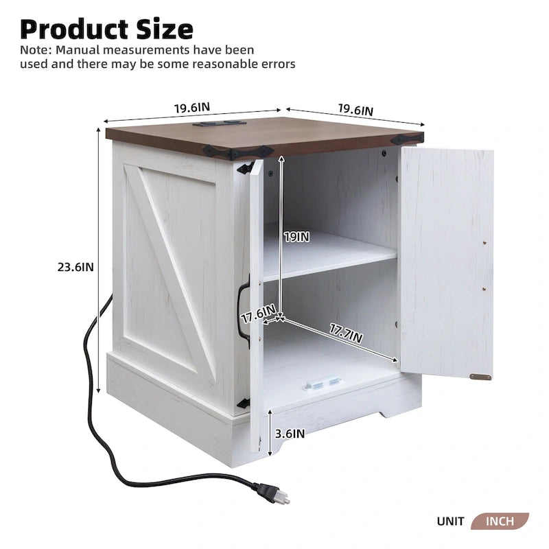 Table d'appoint moderne réglable de 19,6 pouces de large avec station de charge, 2 prises CA et 2 ports USB, idéale pour la chambre à coucher et le salon