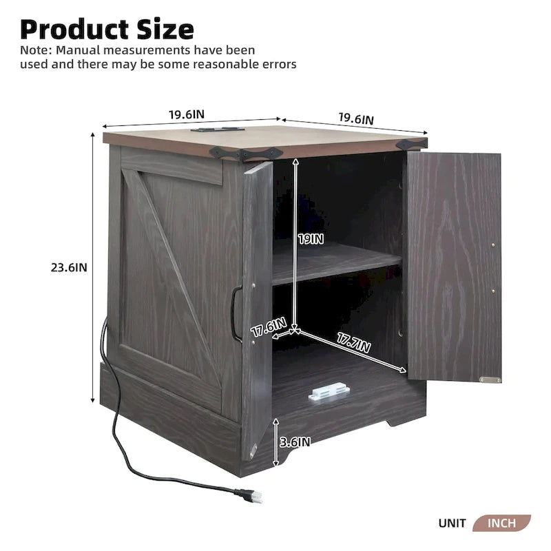 Table d'appoint moderne réglable de 19,6 pouces de large avec station de charge, 2 prises CA et 2 ports USB, idéale pour la chambre à coucher et le salon