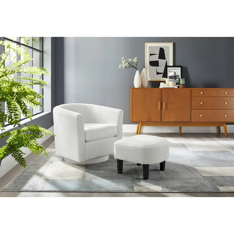 Fauteuil d'appoint pivotant à 360° en velours avec pouf et accoudoirs confortable