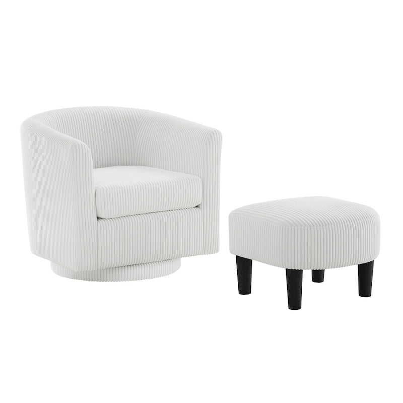 Fauteuil d'appoint pivotant à 360° en velours avec pouf et accoudoirs confortable