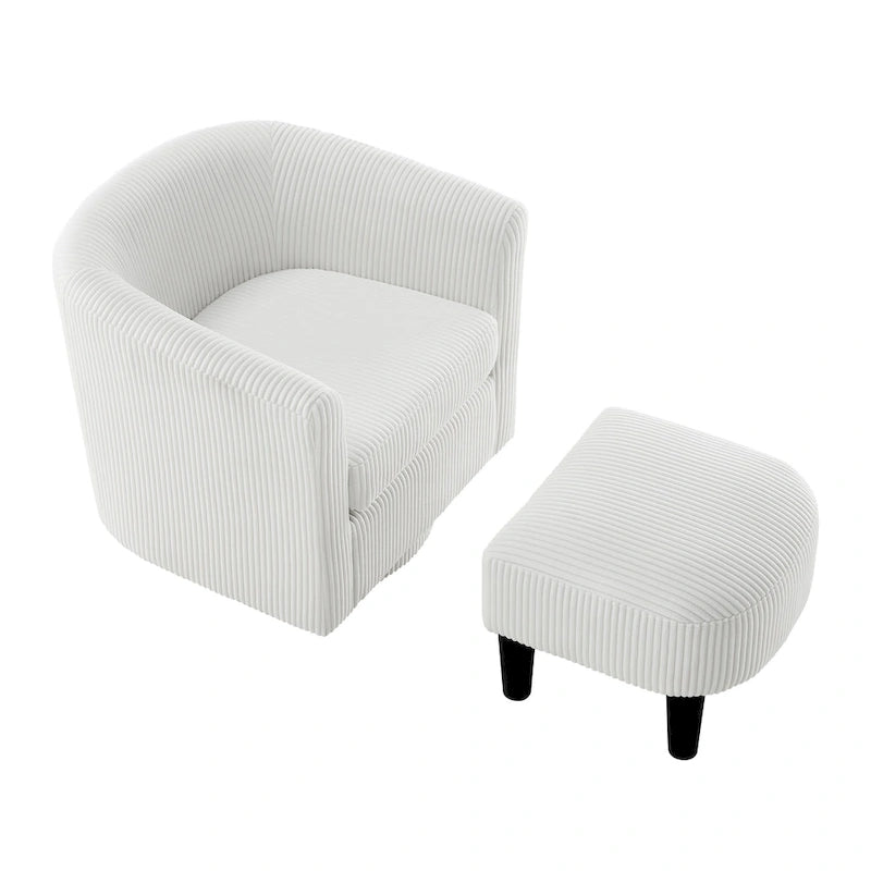 Fauteuil d'appoint pivotant à 360° en velours avec pouf et accoudoirs confortable