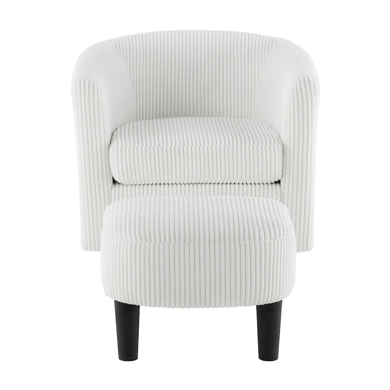 Fauteuil d'appoint pivotant à 360° en velours avec pouf et accoudoirs confortable