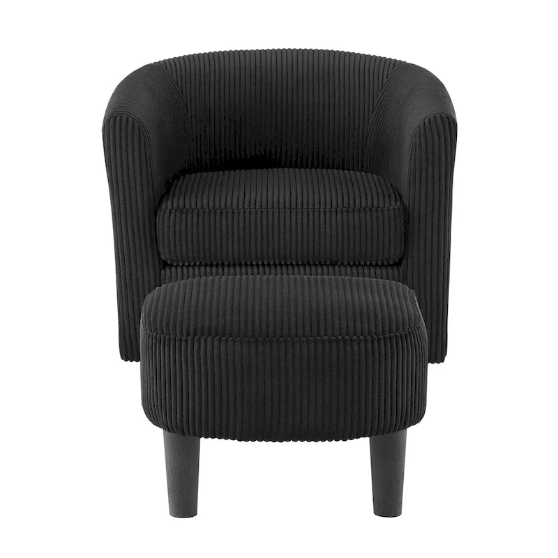 Fauteuil d'appoint pivotant à 360° en velours avec pouf et accoudoirs confortable