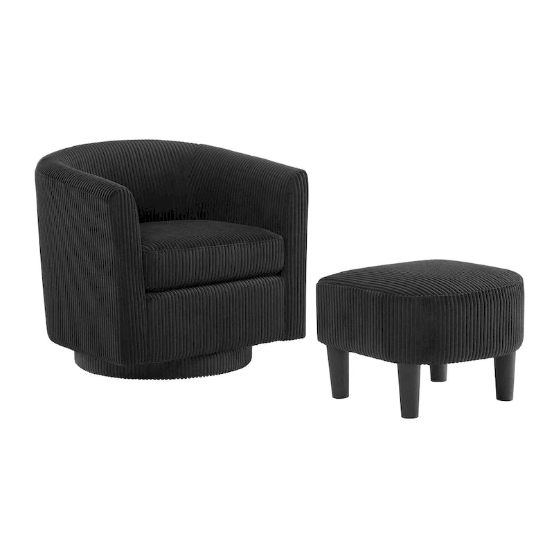 Fauteuil d'appoint pivotant à 360° en velours avec pouf et accoudoirs confortable