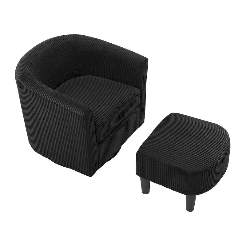 Fauteuil d'appoint pivotant à 360° en velours avec pouf et accoudoirs confortable