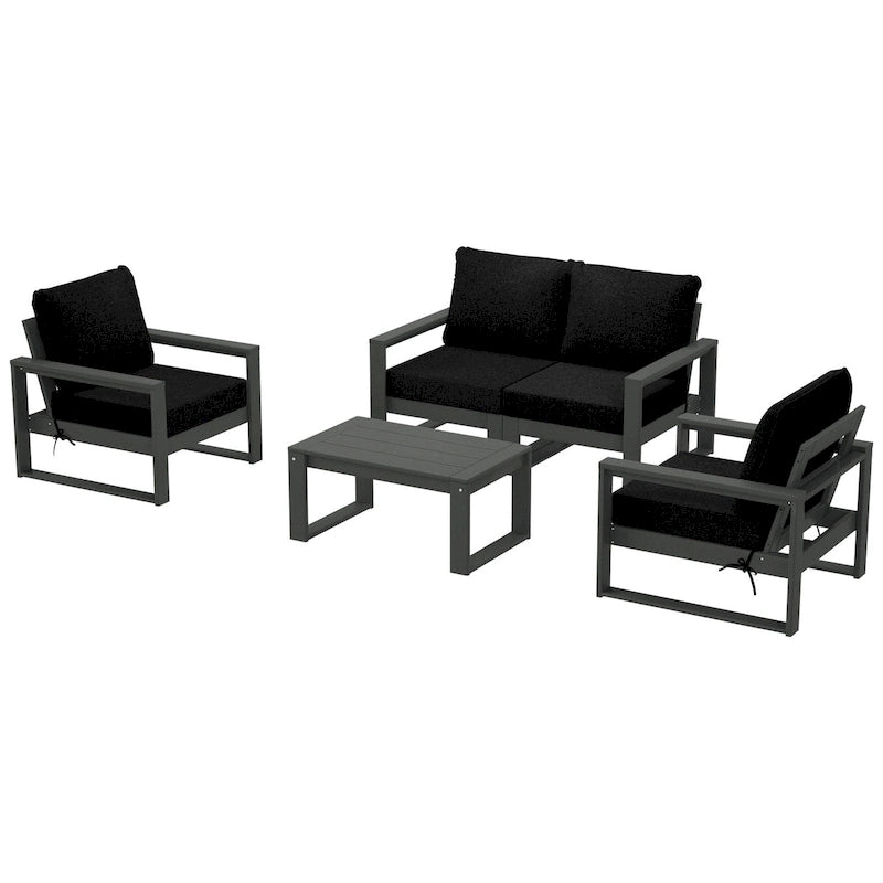 Polytrends Sectionnel de patio sans fin 5 pièces avec cadre gris et sièges profonds