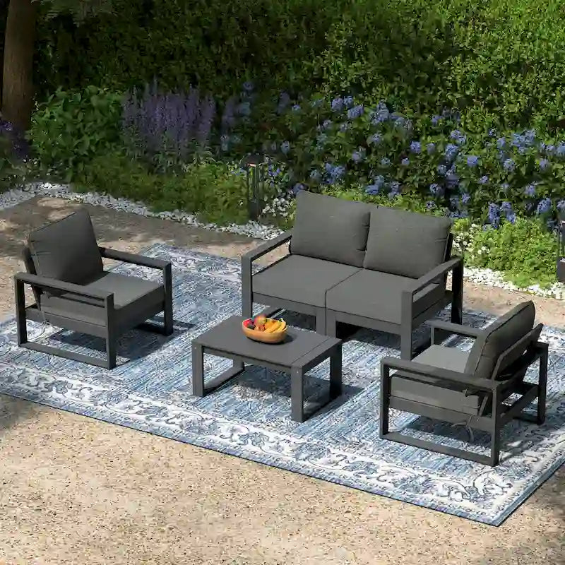 Polytrends Sectionnel de patio sans fin 5 pièces avec cadre gris et sièges profonds