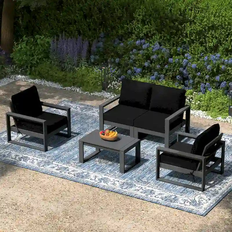 Polytrends Sectionnel de patio sans fin 5 pièces avec cadre gris et sièges profonds