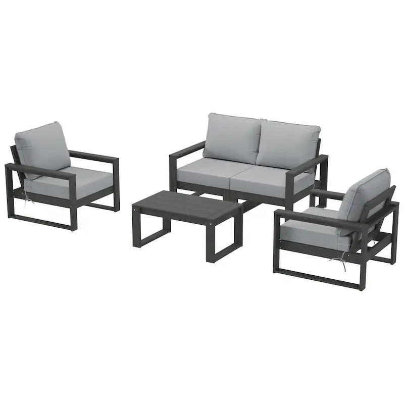 Polytrends Sectionnel de patio sans fin 5 pièces avec cadre gris et sièges profonds