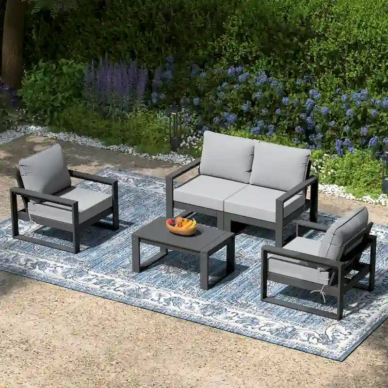 Polytrends Sectionnel de patio sans fin 5 pièces avec cadre gris et sièges profonds