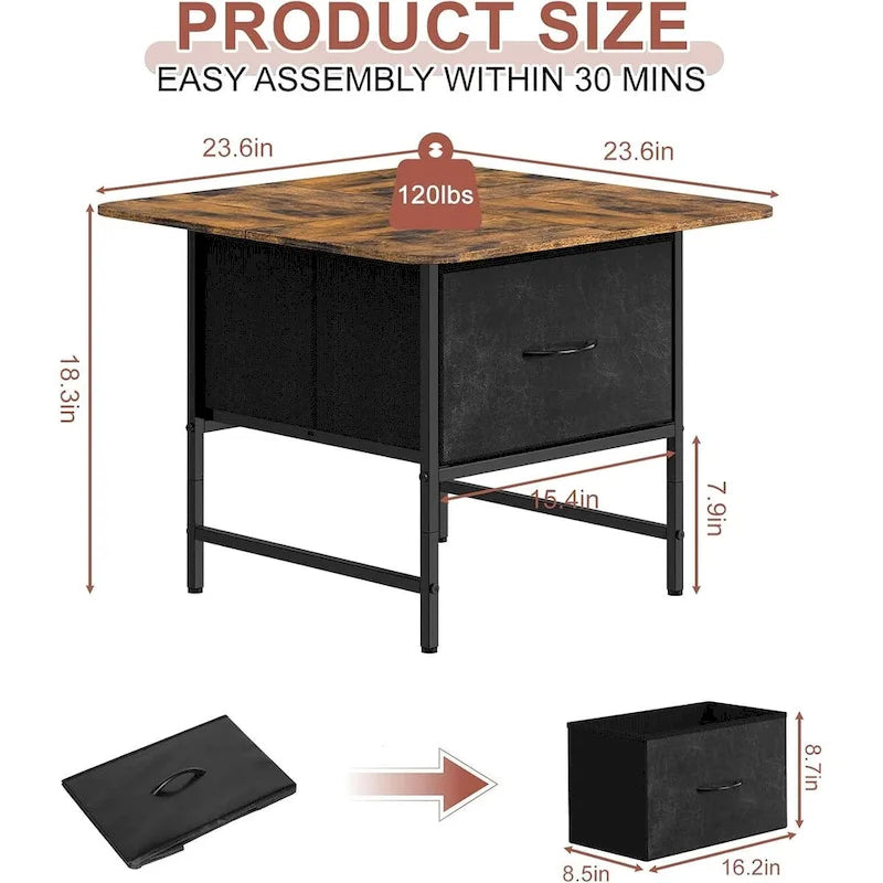 Table basse de ferme carrée avec 2 tiroirs pour petits espaces