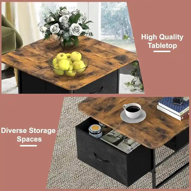 Table basse de ferme carrée avec 2 tiroirs pour petits espaces