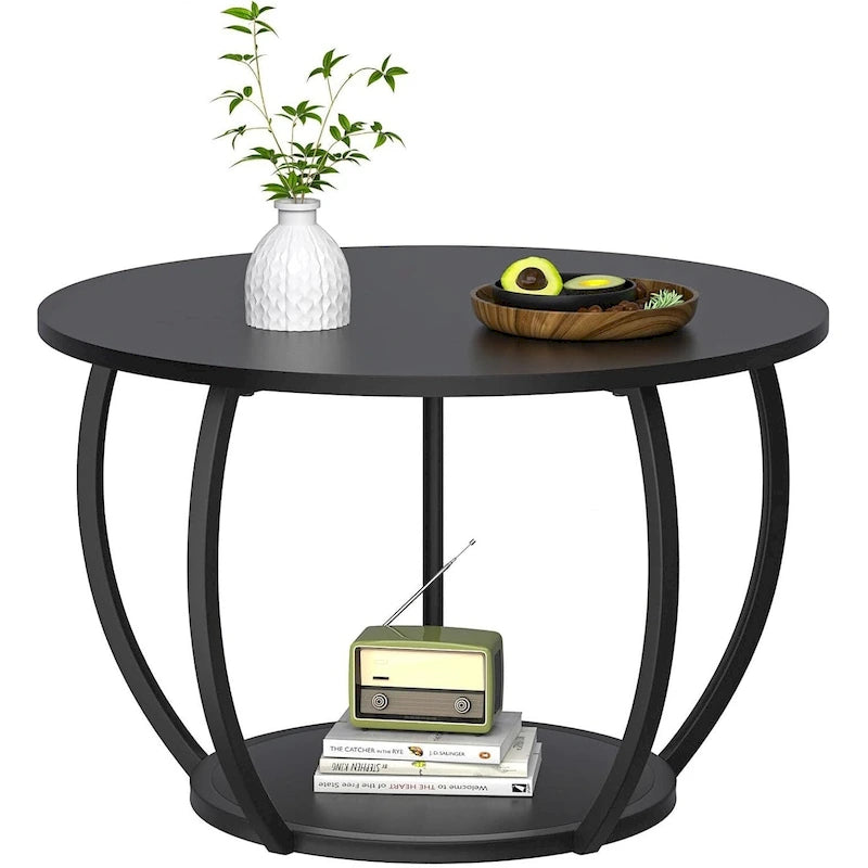 Table basse de ferme ronde avec rangement et pieds réglables pour petits espaces