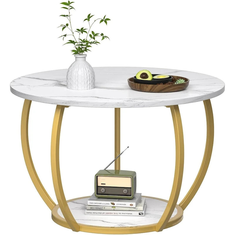Table basse de ferme ronde avec rangement et pieds réglables pour petits espaces