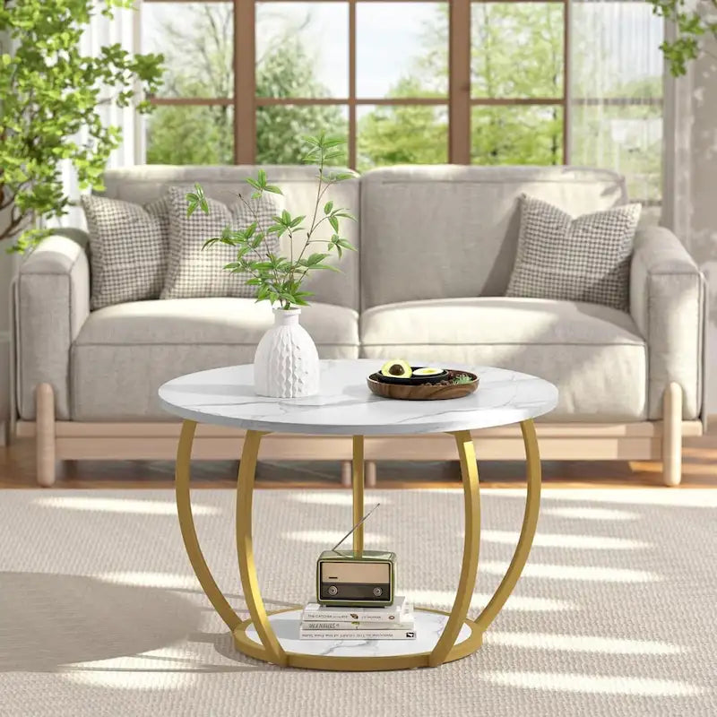 Table basse de ferme ronde avec rangement et pieds réglables pour petits espaces