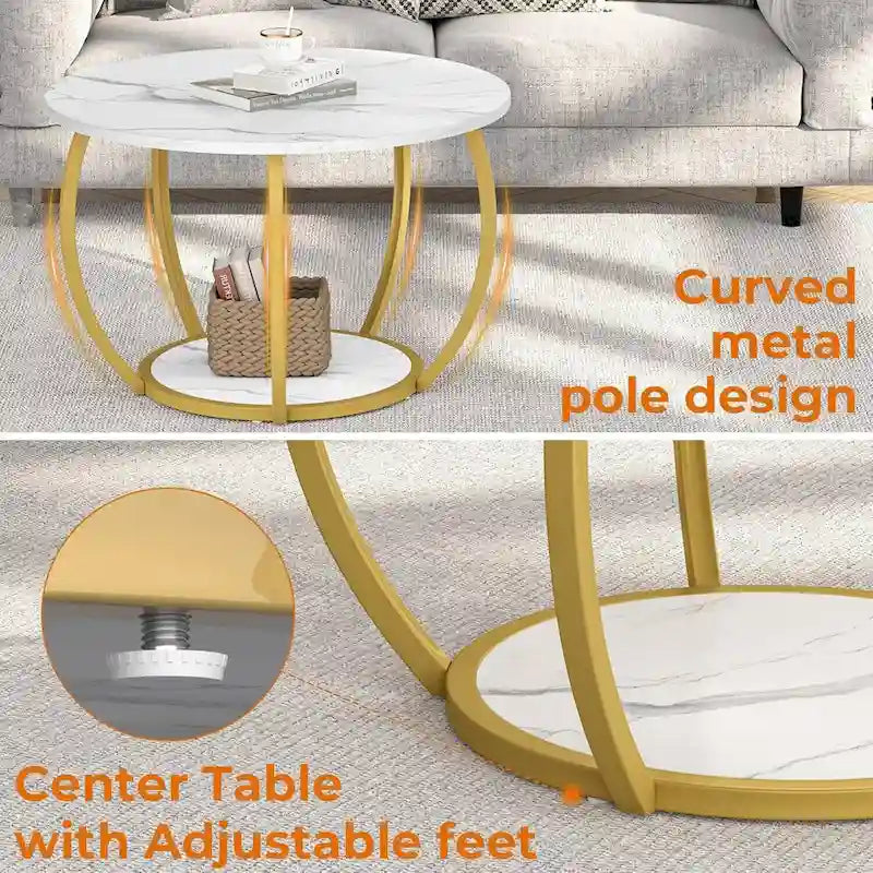 Table basse de ferme ronde avec rangement et pieds réglables pour petits espaces