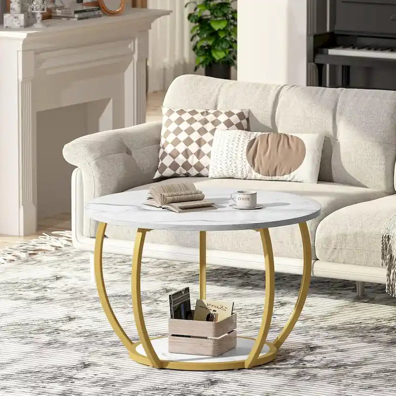 Table basse de ferme ronde avec rangement et pieds réglables pour petits espaces