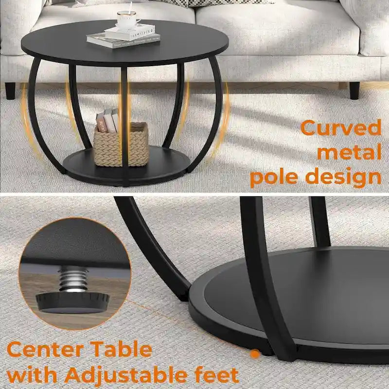 Table basse de ferme ronde avec rangement et pieds réglables pour petits espaces