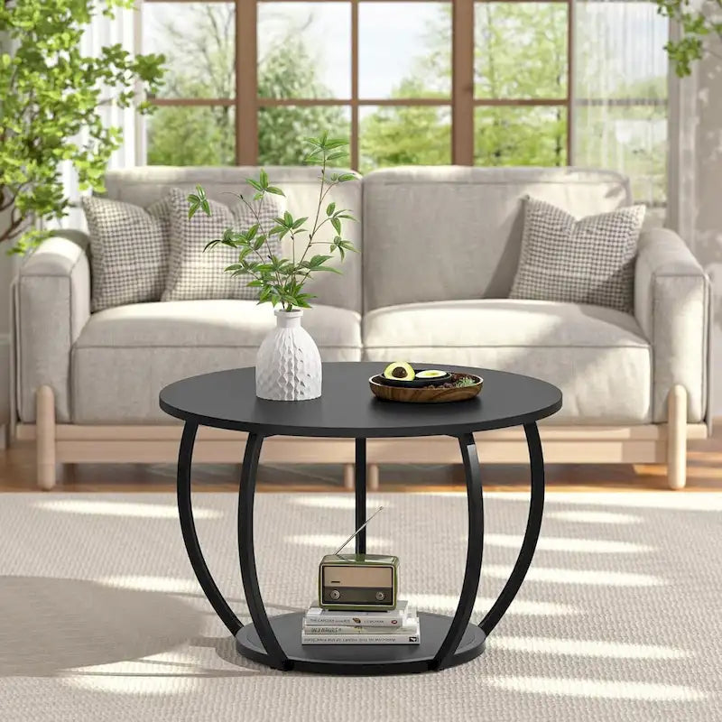 Table basse de ferme ronde avec rangement et pieds réglables pour petits espaces