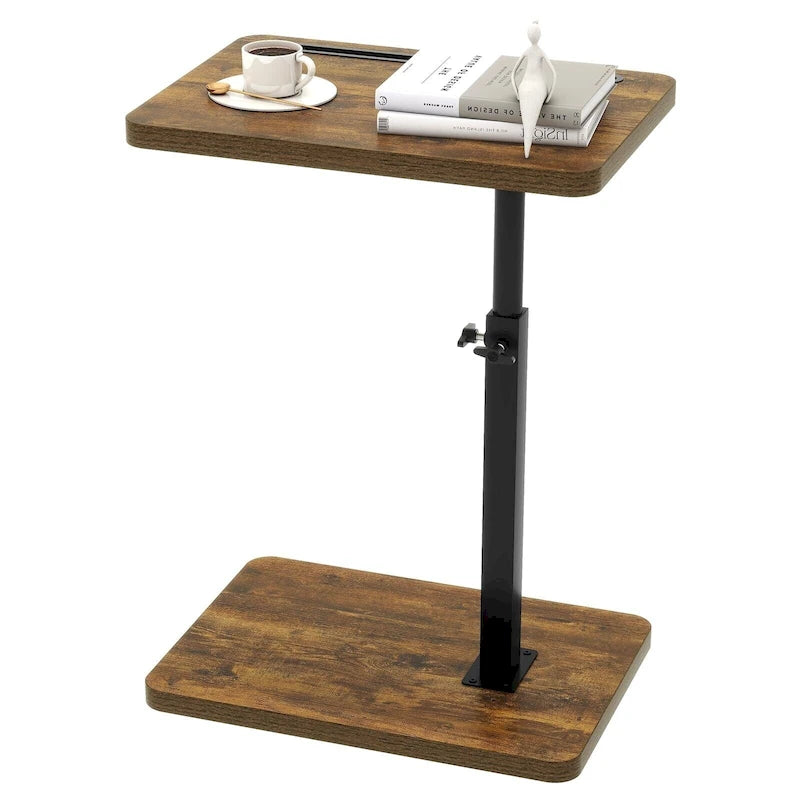 Table d'appoint en C réglable avec pivotement à 360° et fente pour téléphone pour canapé/lit