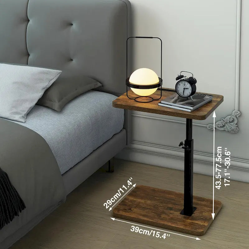 Table d'appoint en C réglable avec pivotement à 360° et fente pour téléphone pour canapé/lit